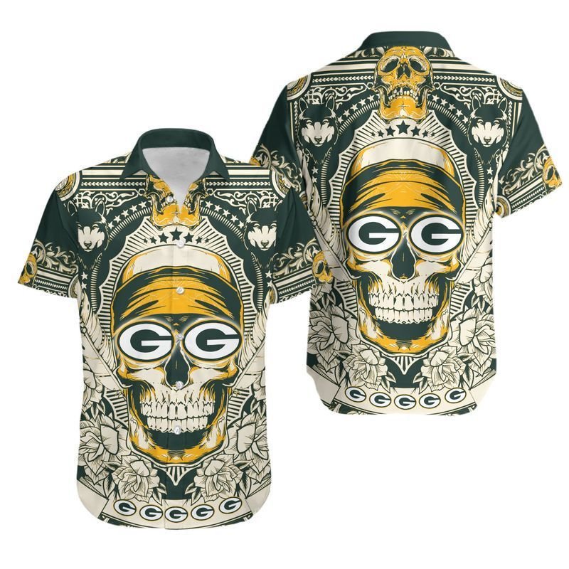 Green Bay Packers Skull Nfl Hawaiian Shirt For Fans 01-1