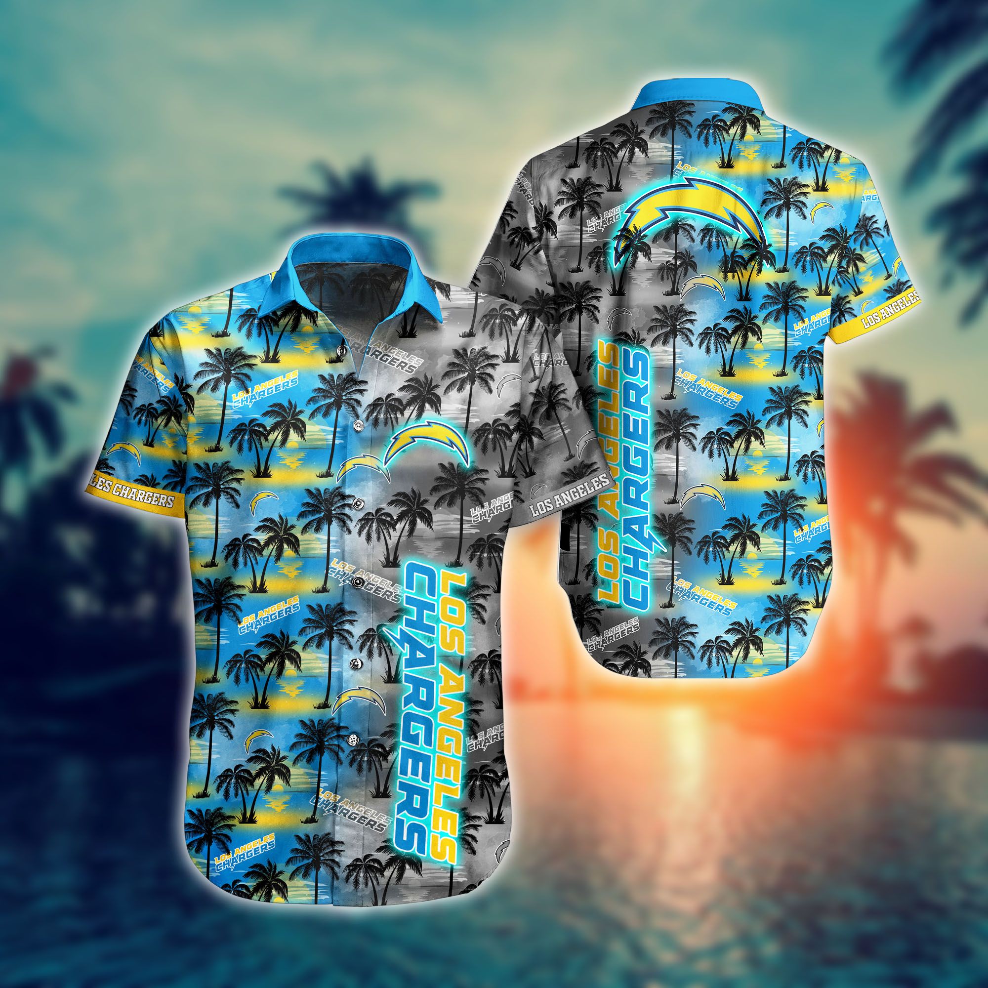 Los Angeles Chargers Nfl Hawaiian Shirts And Shorts For Fans-1