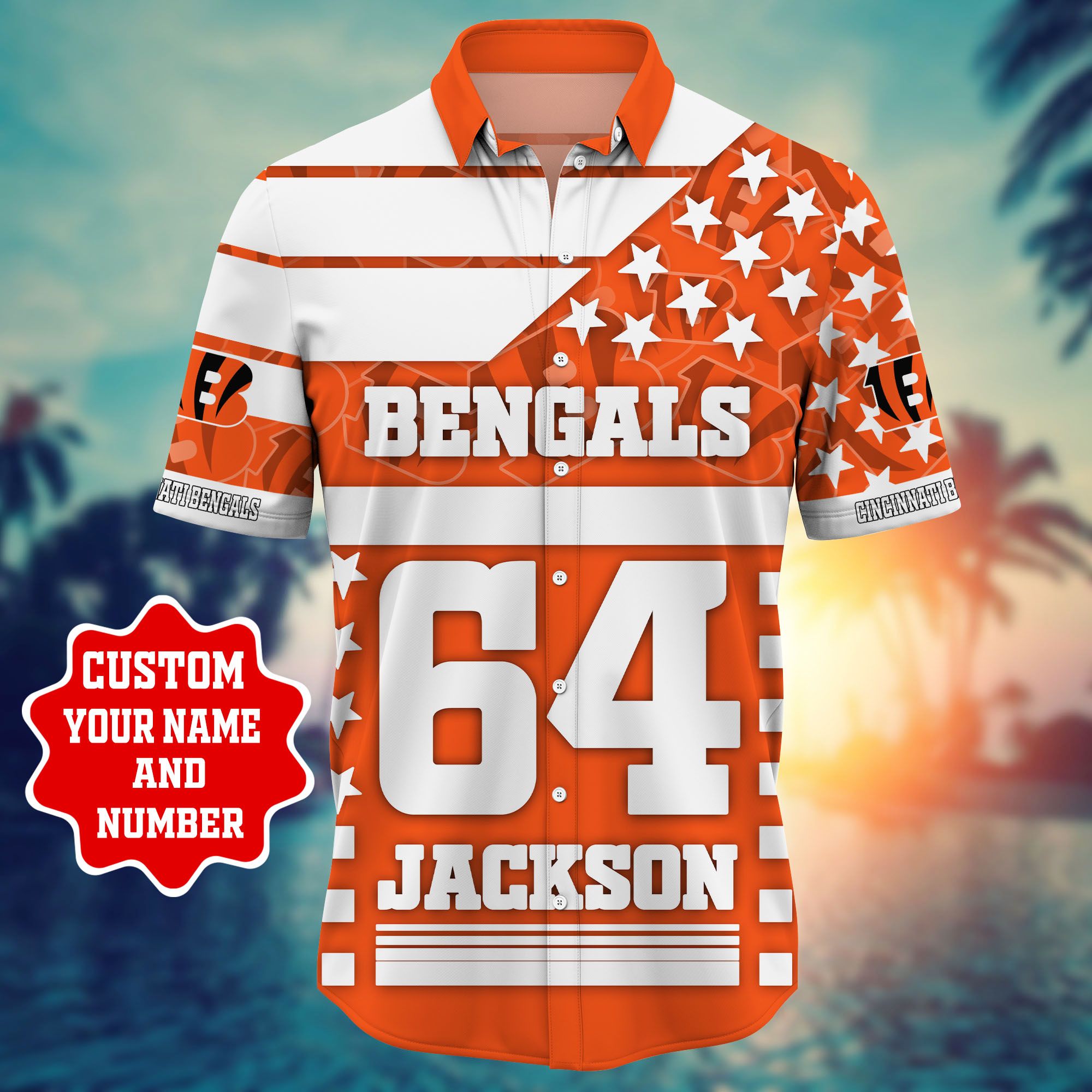 Nfl Hawaiian Shirt Cincinnati Bengals Shorts Star 3d Custom Name Number-1
