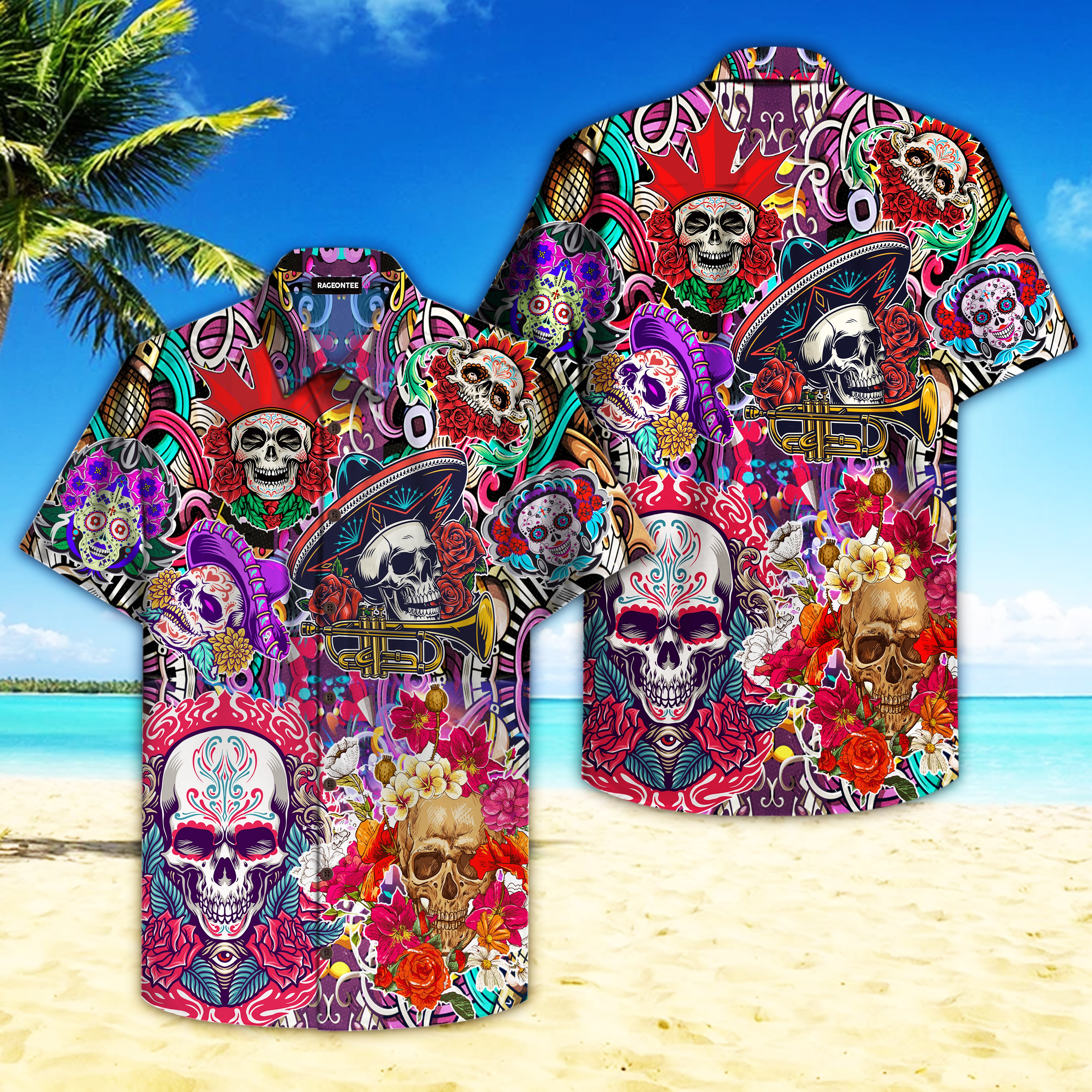 Cool Skull Day Of The Dead Hawaiian Shirt -1
