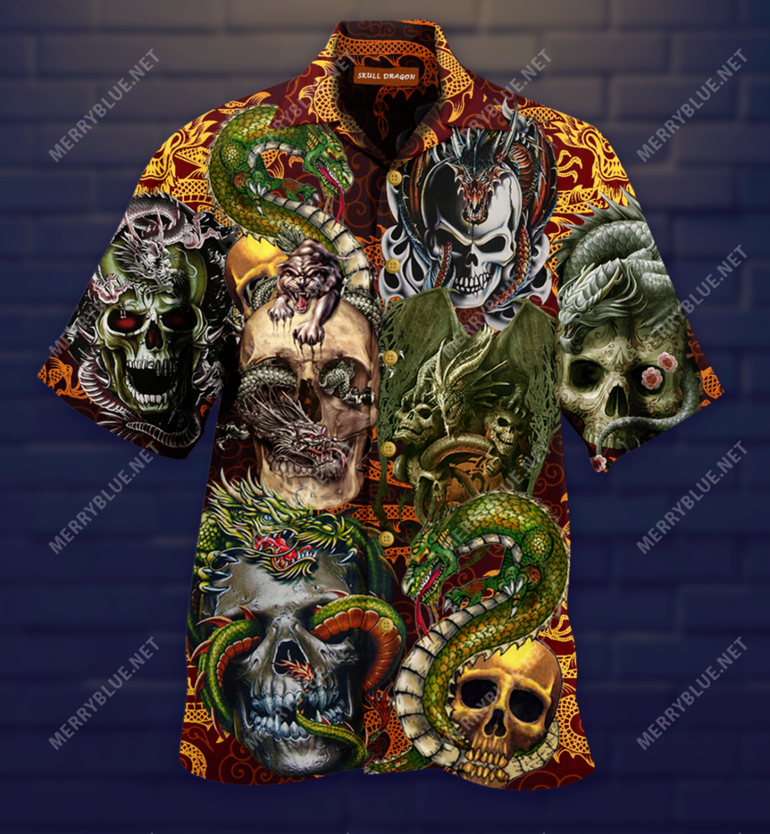 Skull Dragon Unisex Hawaiian Shirt-1