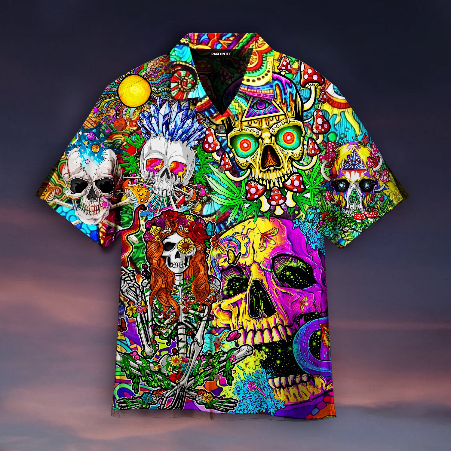 Cool Skull With Hippies Mushrooms Hawaiian Shirt