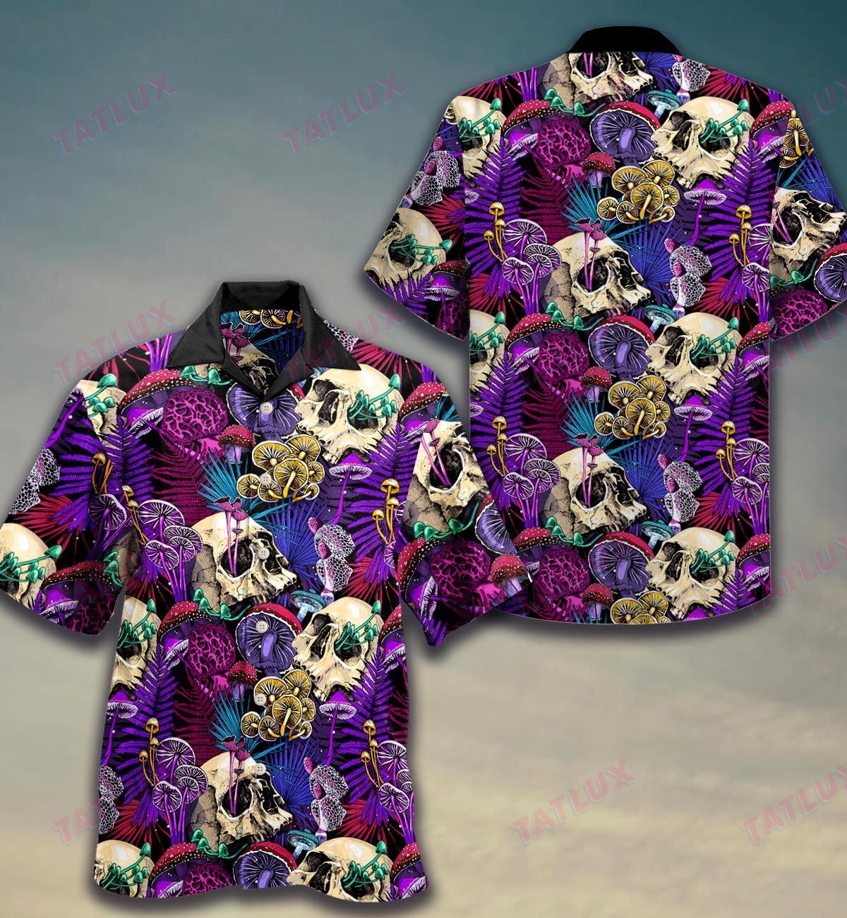 Mushroom Skull Pattern All Over Printed Hawaiian Shirt