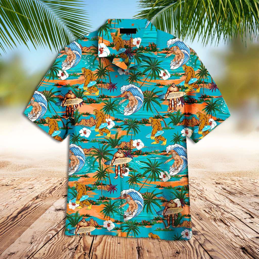 surfing bigfoot hawaiian shirt