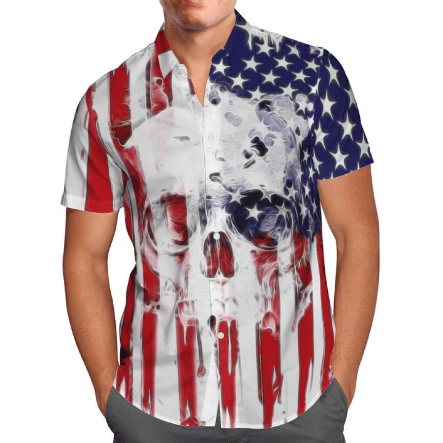 Skull American Flag Hawaiian Shirts