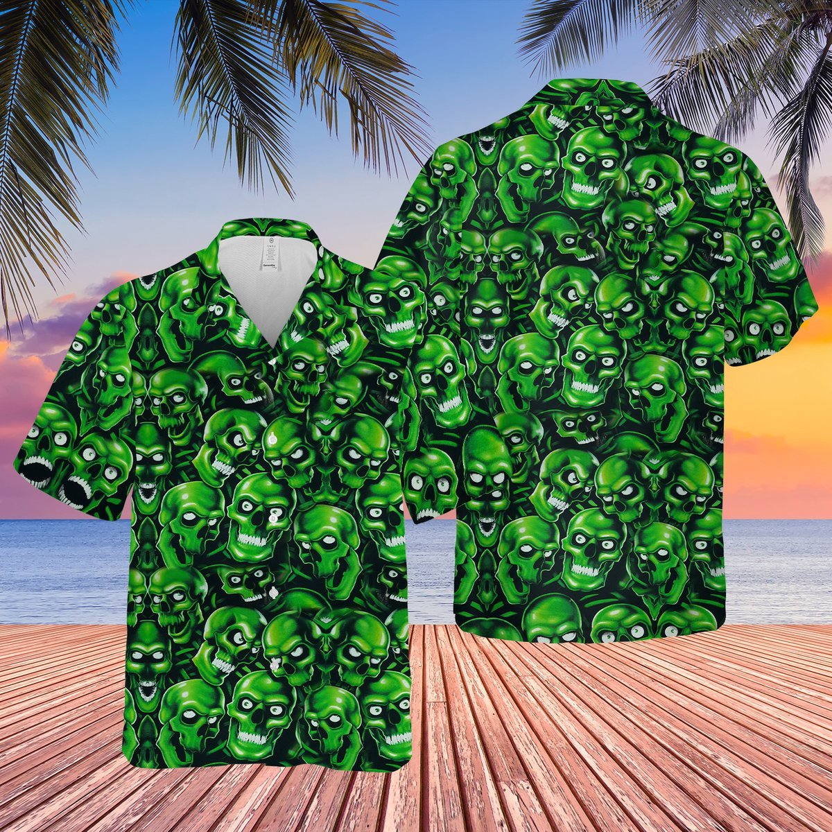 Skull Green Hawaii Shirts Hawaiian Shirt For Men Hawaiian Shirt
