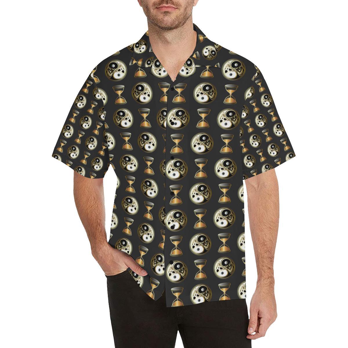Yin Yang Skull Themed Design Print Hawaiian Shirt