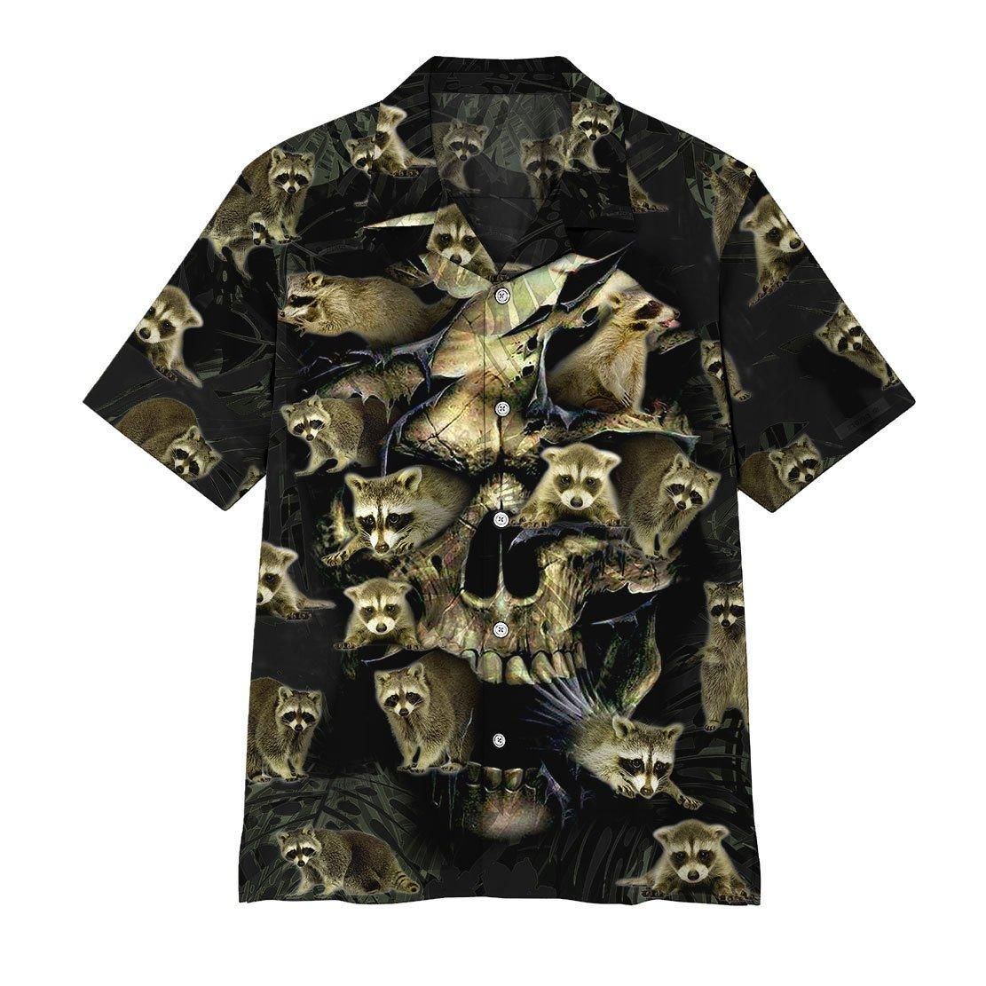 3d Raccoon Skull Aloha Hawaiian Shirt Colorful Short Sleeve Summer Beach Casual Shirt