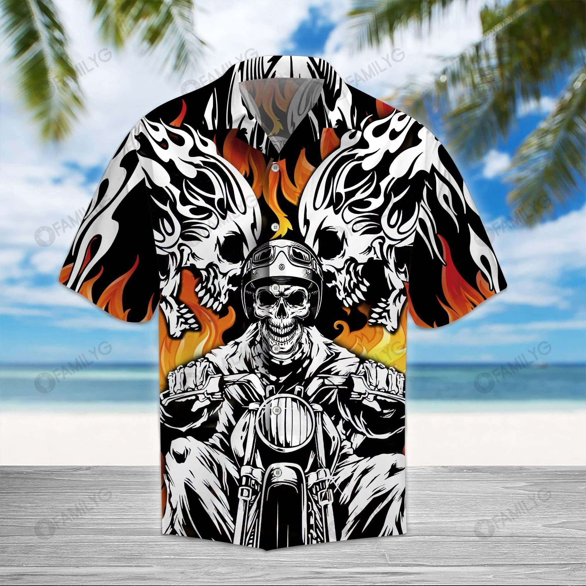 Biker Shirts Skull Two Wheels Motorcycles Racing On Fire Unisex Life Unique Hawaiian Shirt