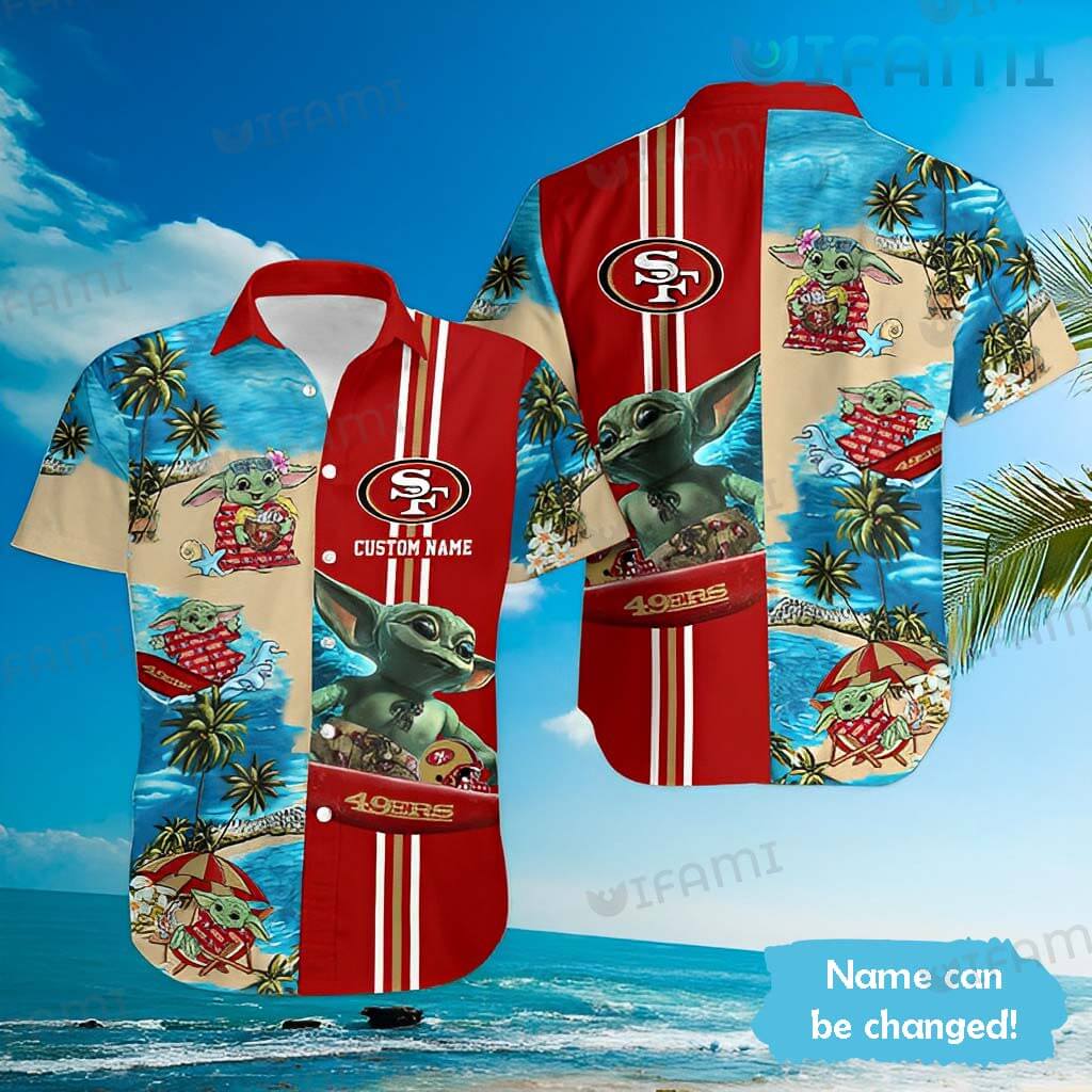 49ers Hawaiian Shirt Baby Yoda Surfing San Francisco 49ers Gift