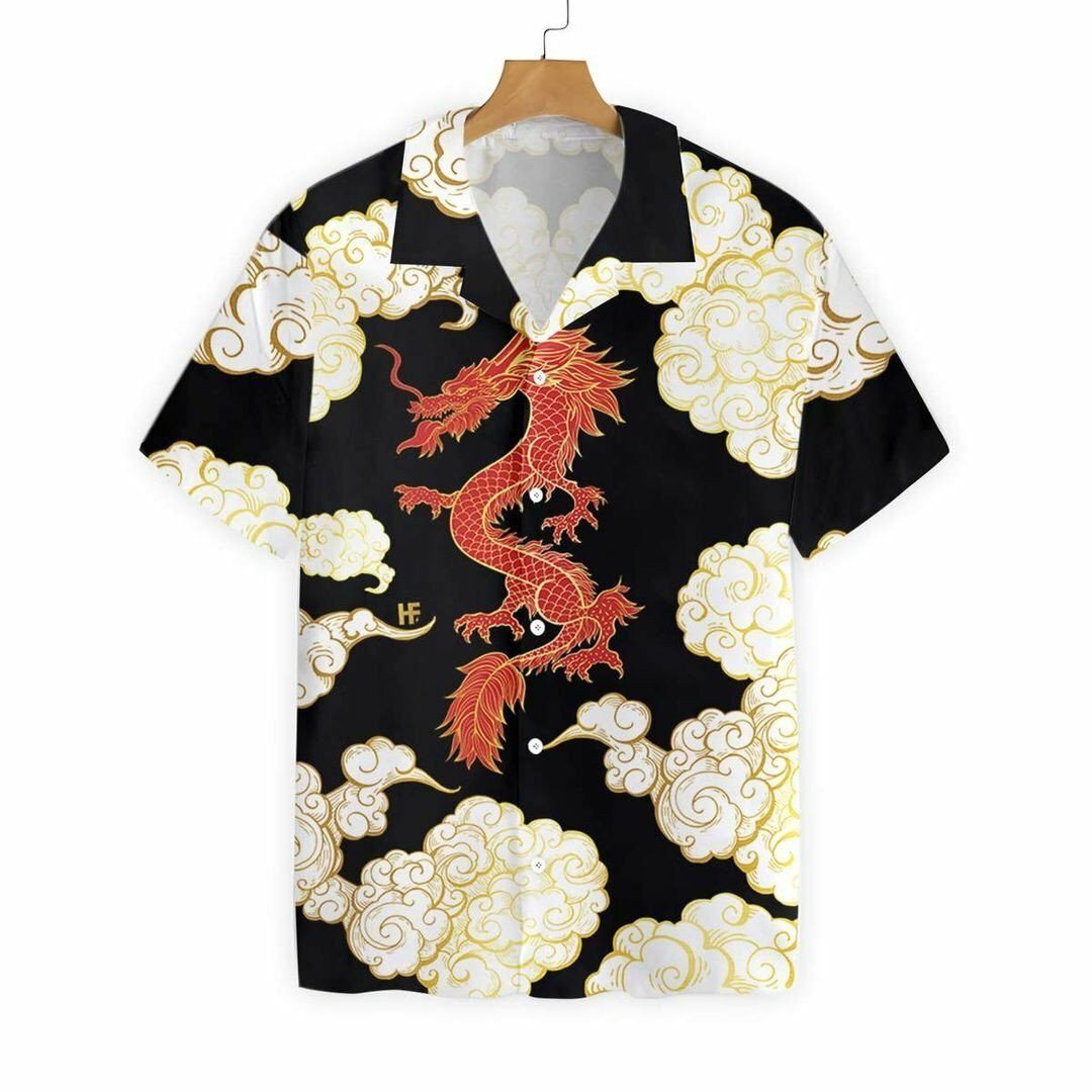 Cool Chinese Dragon Black Red Cloud Hawaiian Shirt