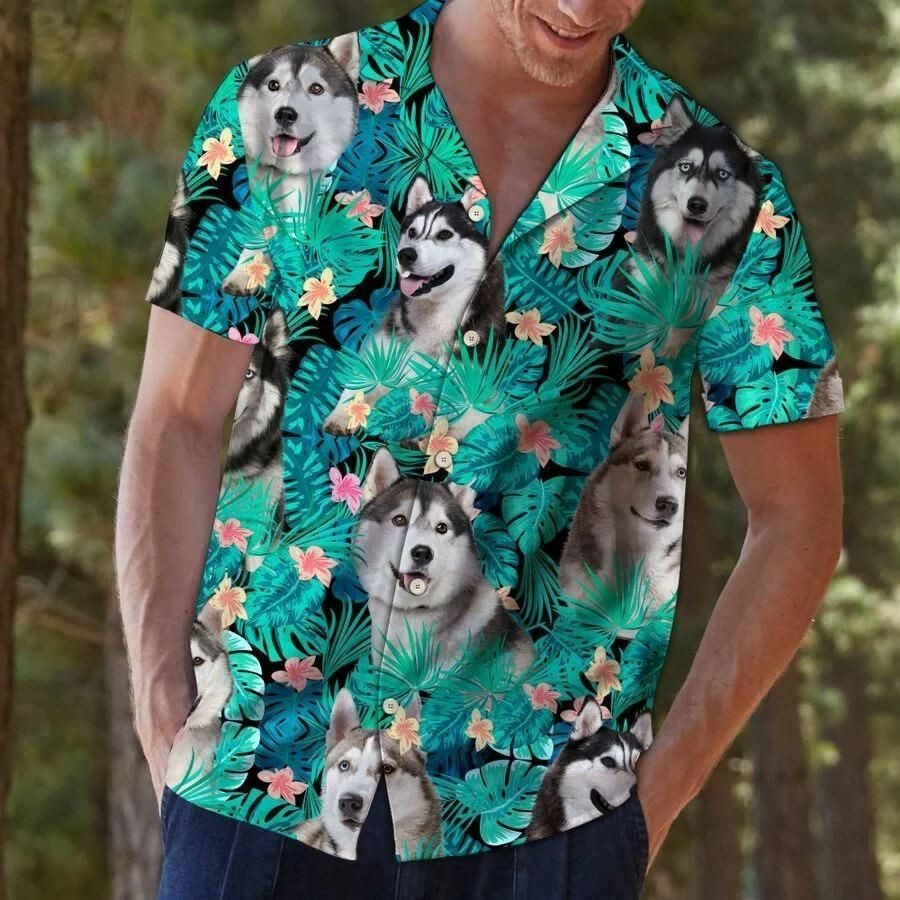 Siberian Husky Tropical 3d All Over Printed Hawaiian Shirt