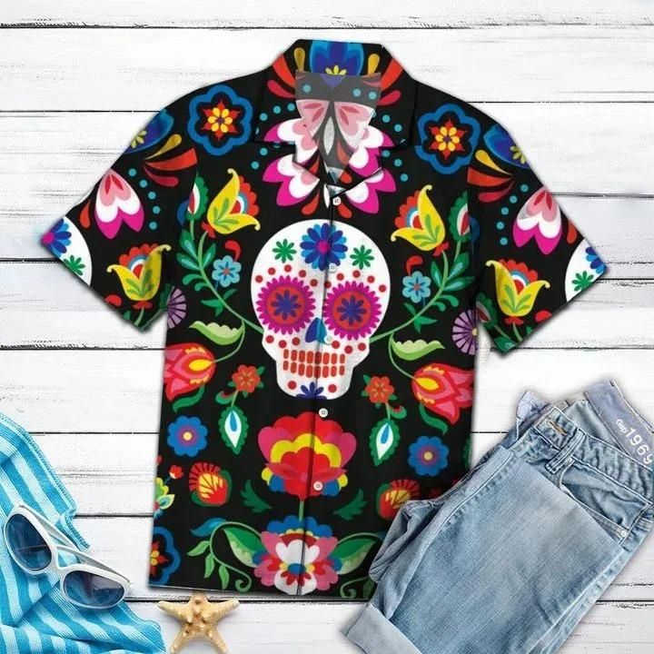 Amazing Sugar Skull Hawaiian Shirt Unisex Full Size Adult Colorful