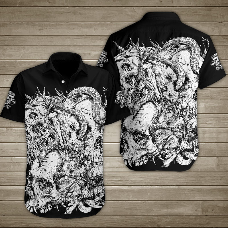 Monster Skull Hawaiian Shirt Summer Button Up For Men Women Couple