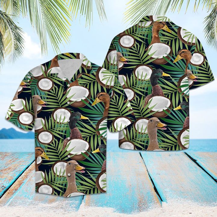 Duck Coconut Tropical Hawaiian Shirt Summer Button Up