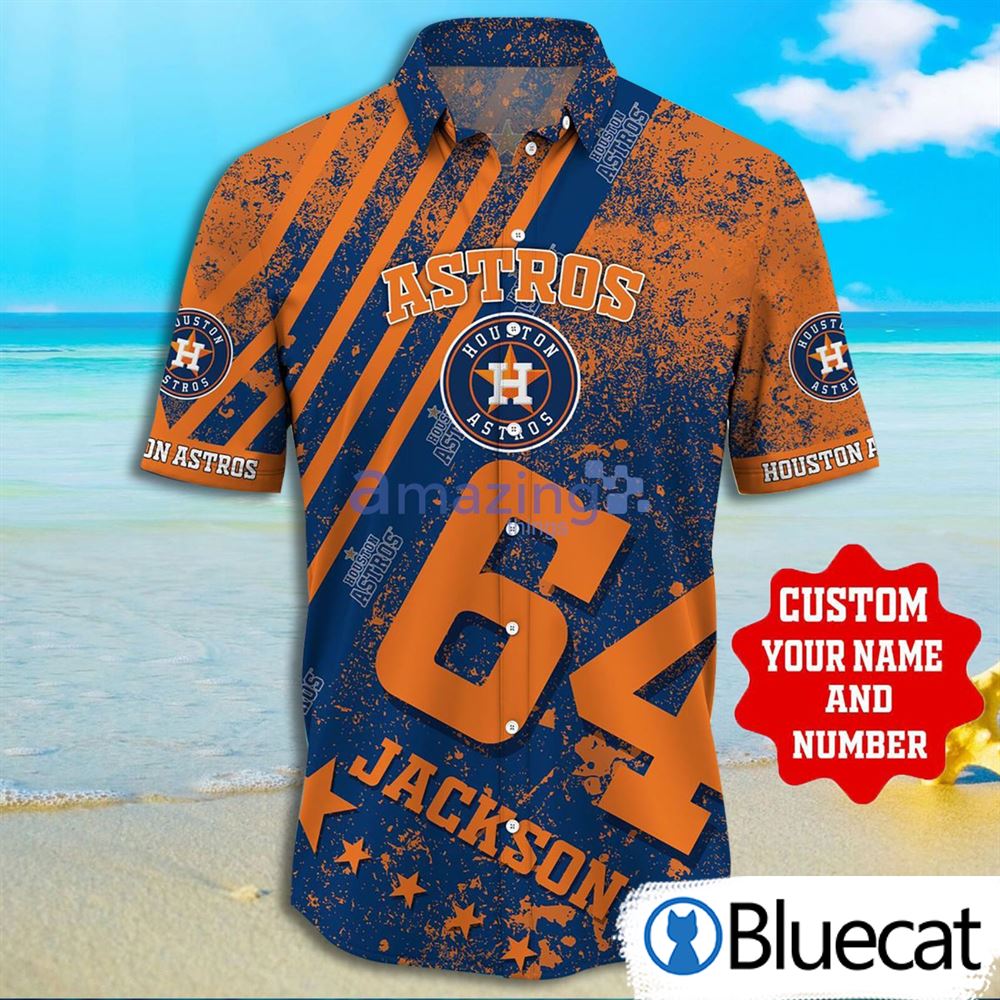 Houston Astros MLB Custom Name And Number Grunge Texture Hawaiian