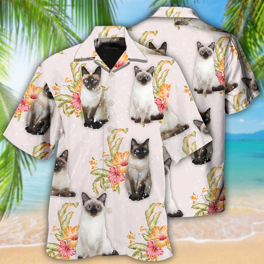 Siamese Cat Tropical Floral 1 Best Fathers Day Gifts Hawaiian Shirt Men