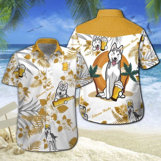 Siberian Husky Beer Hawaiian Shirt Summer Button Up