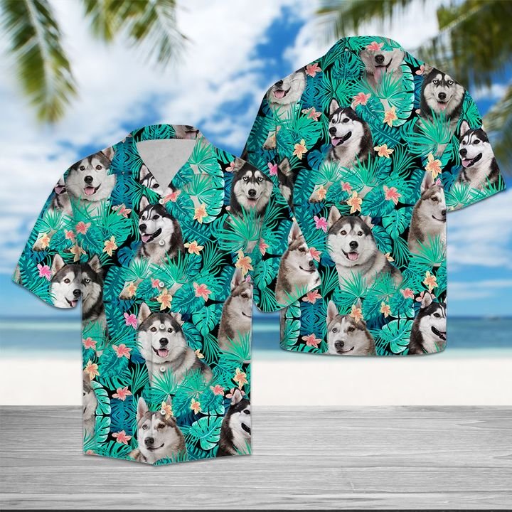 Siberian Husky Tropical Hawaiian Shirt Summer Button Up
