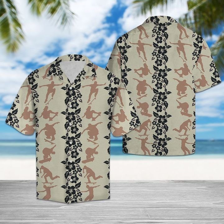 Skateboard Pattern Hawaiian Shirt Summer Button Up