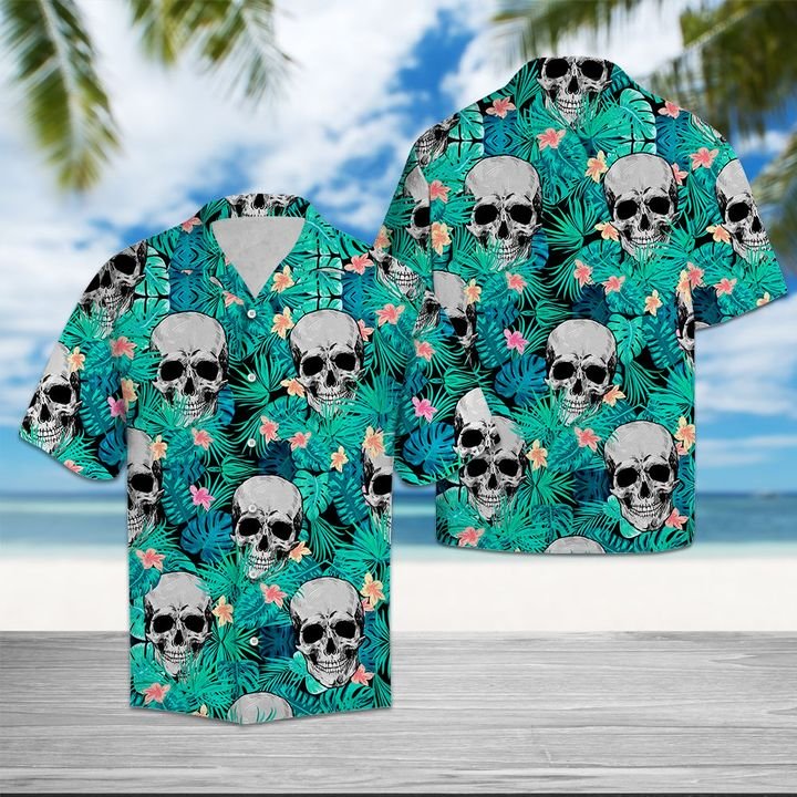 Skull Tropical Hawaiian Shirt Summer Button