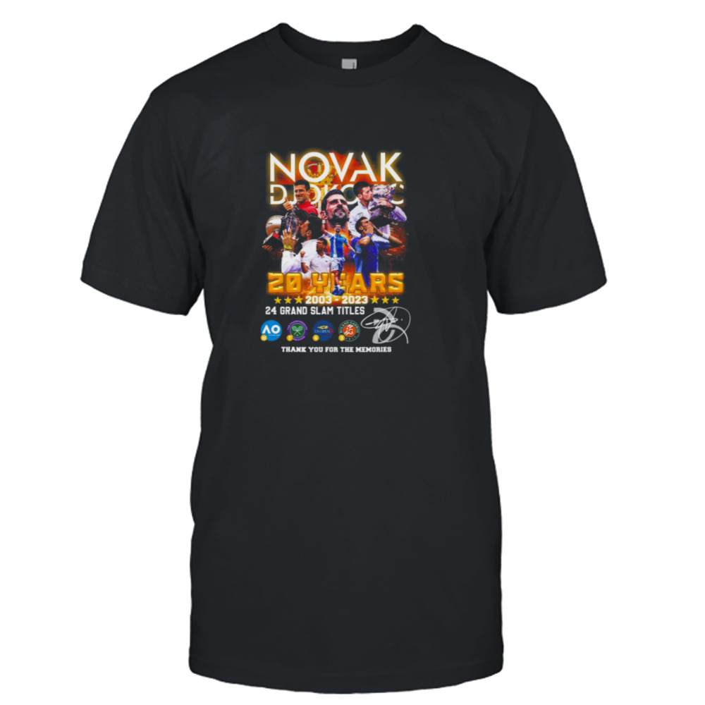 Novak Djokovic 20 Years 2003 2023 24 Grand Slam Titles Memories Shirt