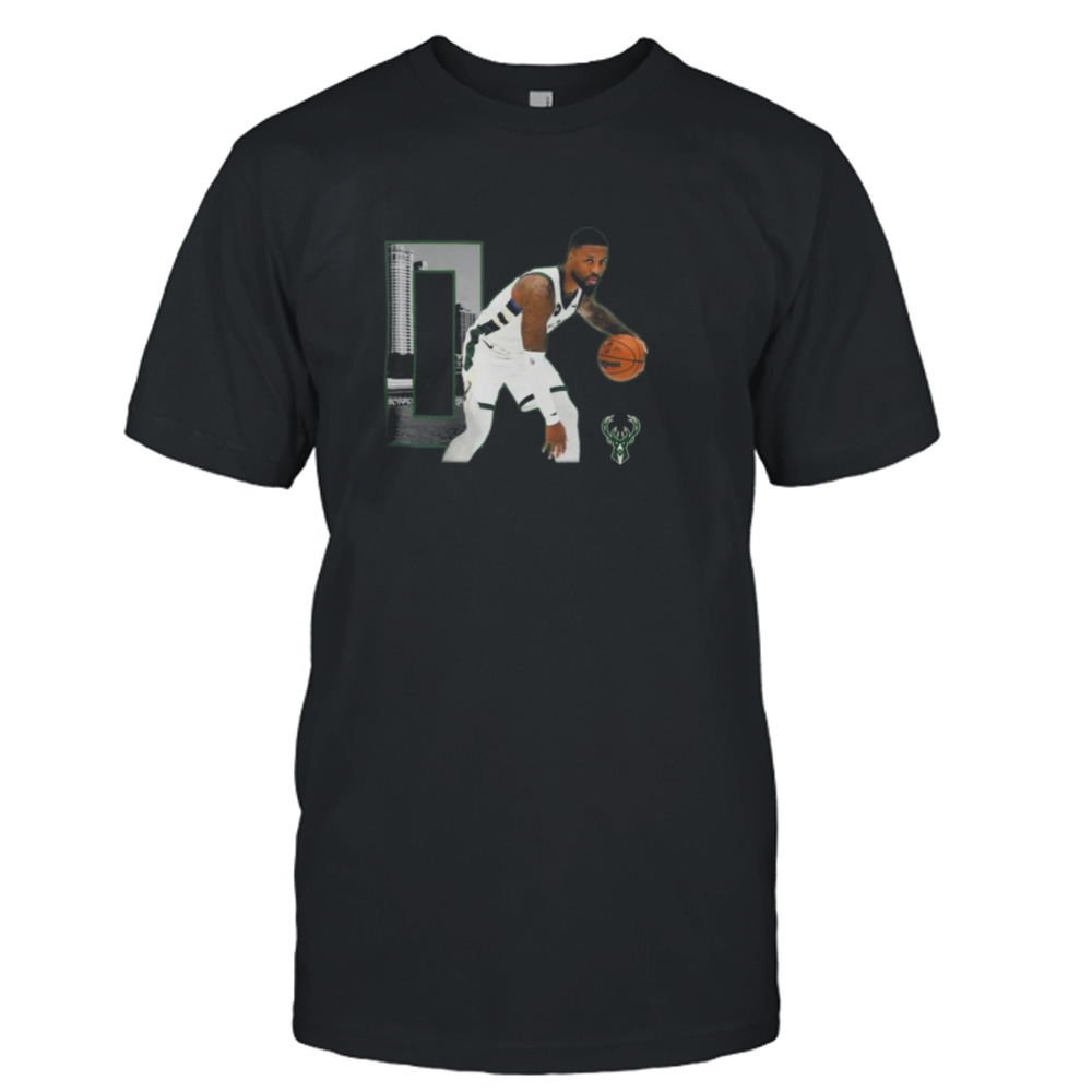 Milwaukee Bucks Stadium Essentials Damian Lillard Player Skyline T-shirt